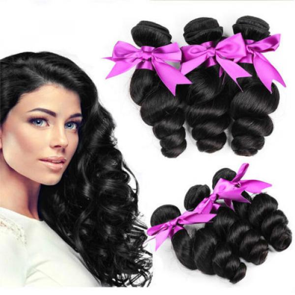 Loose wave 100% Virgin Hair 3 Bundles Peruvian Remy Human hair extensions Weave #1 image
