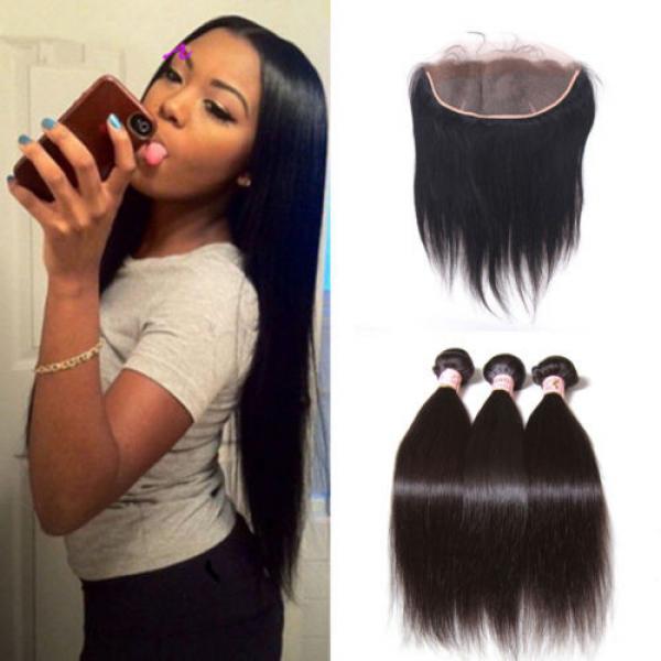 13x4 Lace Frontal With Peruvian Virgin Human Hair Straight Weft 3 Bundles #1 image