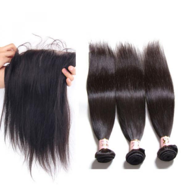 13x4 Lace Frontal With Peruvian Virgin Human Hair Straight Weft 3 Bundles #3 image