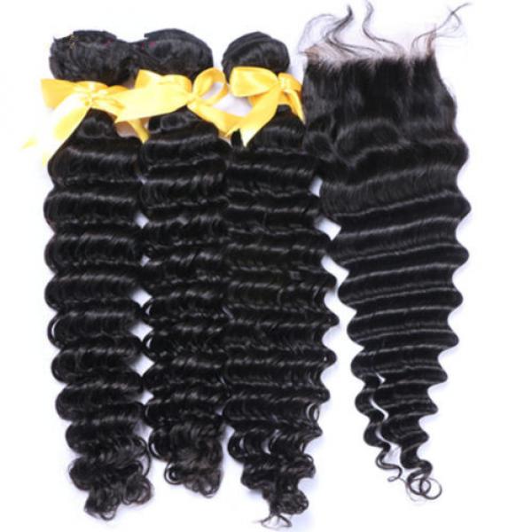 7A Peruvian Human Virgin Hair Deep Wave 4*4 Lace Closure with 3 Bundles 350g #1 image