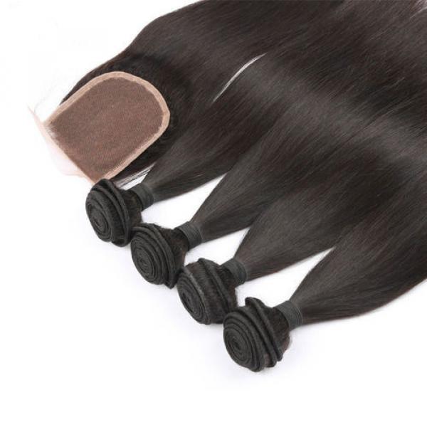 Peruvian Virgin Human Hair 3 THICKER Bundles &amp; 1PC Lace Closure 4x4inch #3 image